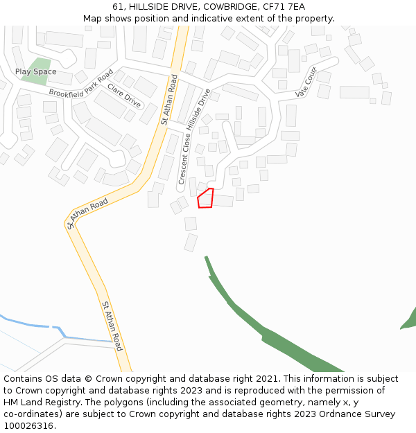 61, HILLSIDE DRIVE, COWBRIDGE, CF71 7EA: Location map and indicative extent of plot