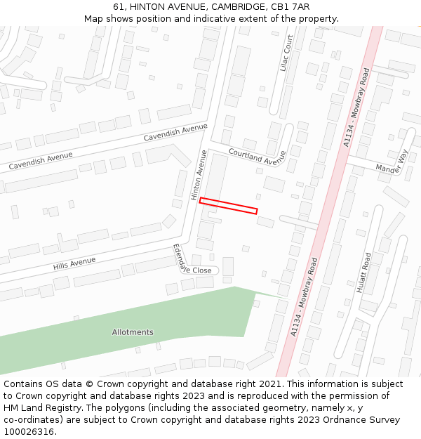 61, HINTON AVENUE, CAMBRIDGE, CB1 7AR: Location map and indicative extent of plot