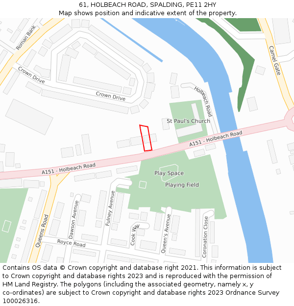 61, HOLBEACH ROAD, SPALDING, PE11 2HY: Location map and indicative extent of plot