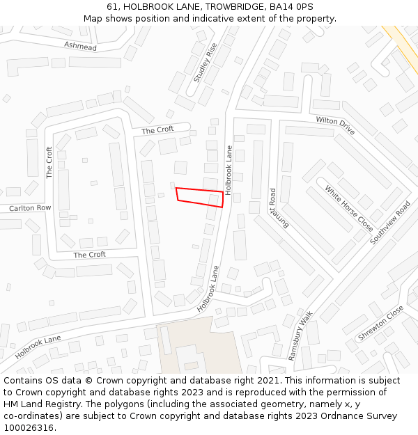 61, HOLBROOK LANE, TROWBRIDGE, BA14 0PS: Location map and indicative extent of plot
