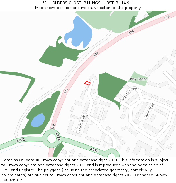 61, HOLDERS CLOSE, BILLINGSHURST, RH14 9HL: Location map and indicative extent of plot