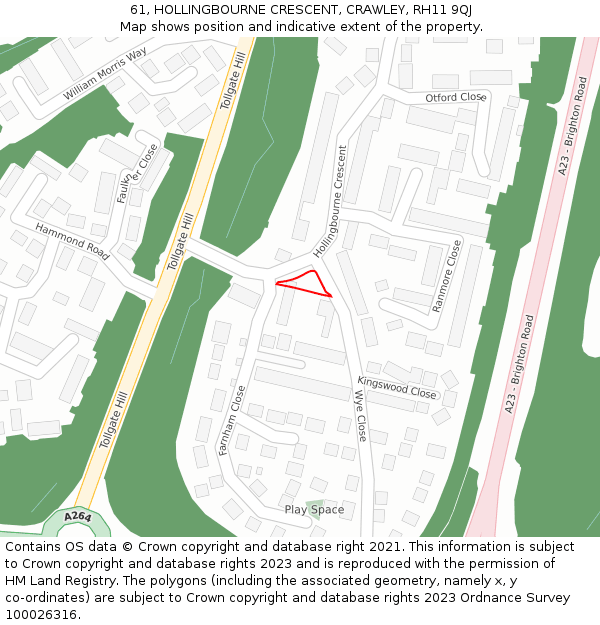 61, HOLLINGBOURNE CRESCENT, CRAWLEY, RH11 9QJ: Location map and indicative extent of plot