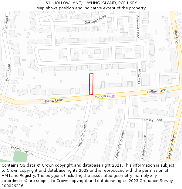 61, HOLLOW LANE, HAYLING ISLAND, PO11 9EY: Location map and indicative extent of plot