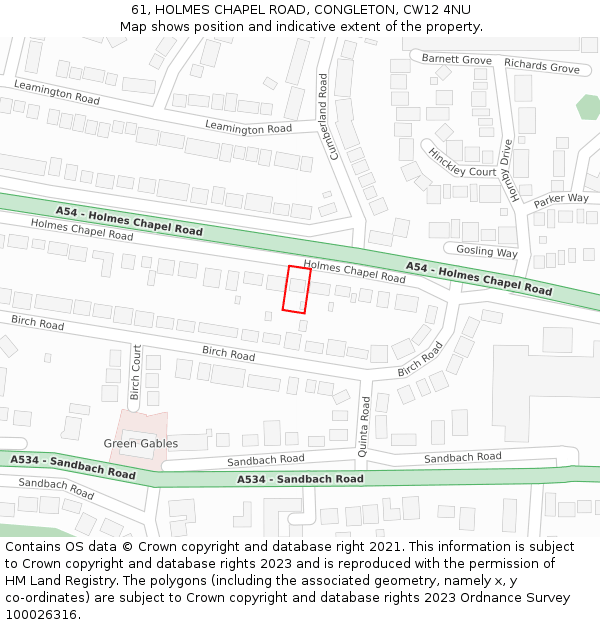 61, HOLMES CHAPEL ROAD, CONGLETON, CW12 4NU: Location map and indicative extent of plot