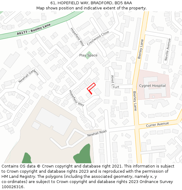 61, HOPEFIELD WAY, BRADFORD, BD5 8AA: Location map and indicative extent of plot