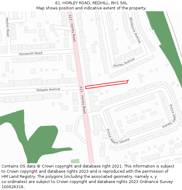 61, HORLEY ROAD, REDHILL, RH1 5AL: Location map and indicative extent of plot