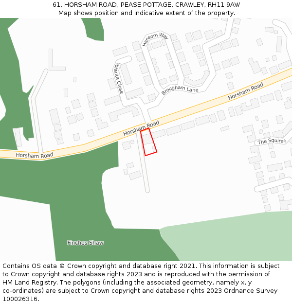 61, HORSHAM ROAD, PEASE POTTAGE, CRAWLEY, RH11 9AW: Location map and indicative extent of plot