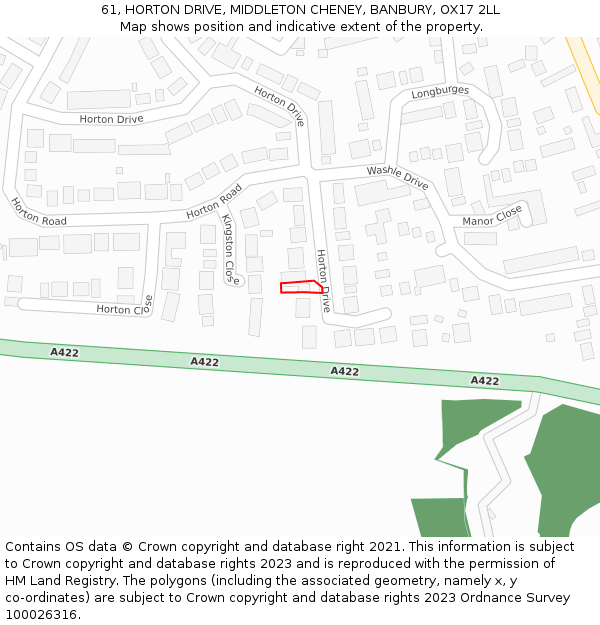 61, HORTON DRIVE, MIDDLETON CHENEY, BANBURY, OX17 2LL: Location map and indicative extent of plot