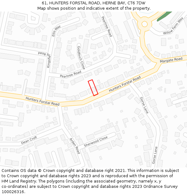 61, HUNTERS FORSTAL ROAD, HERNE BAY, CT6 7DW: Location map and indicative extent of plot