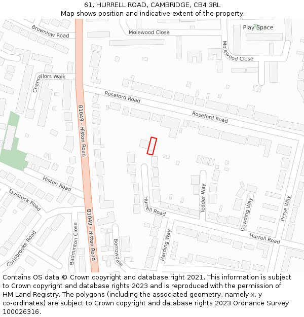 61, HURRELL ROAD, CAMBRIDGE, CB4 3RL: Location map and indicative extent of plot