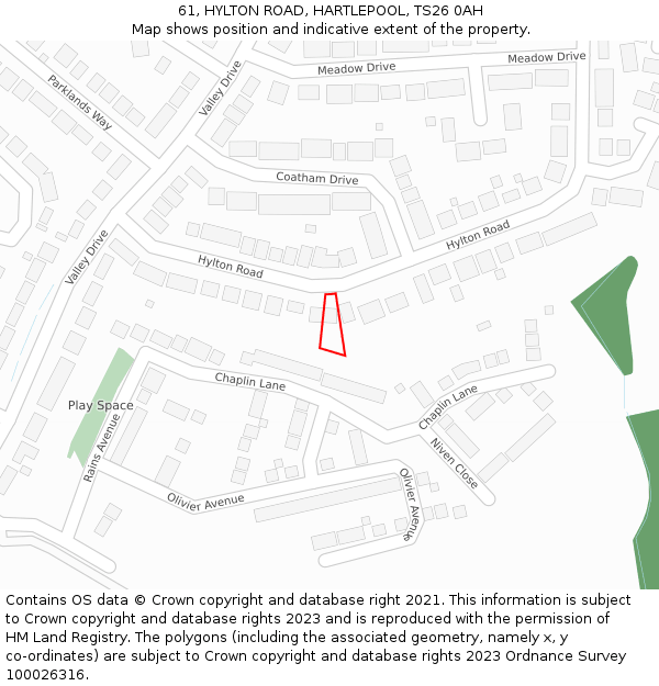 61, HYLTON ROAD, HARTLEPOOL, TS26 0AH: Location map and indicative extent of plot
