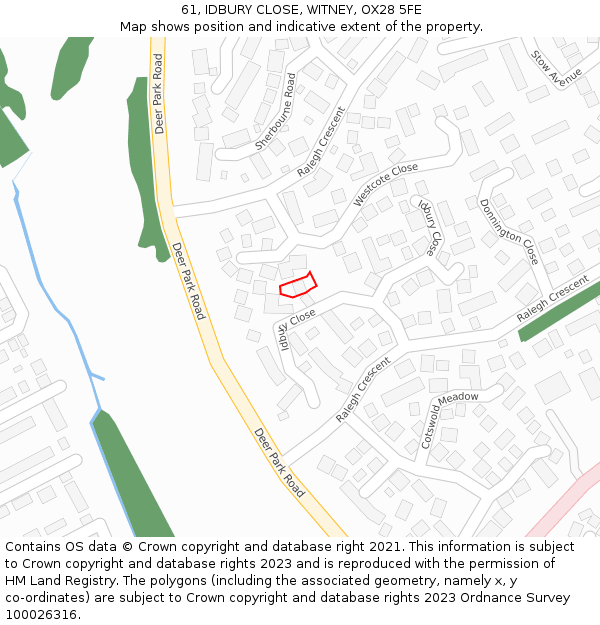 61, IDBURY CLOSE, WITNEY, OX28 5FE: Location map and indicative extent of plot