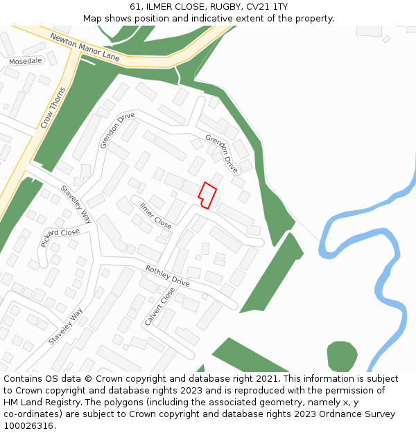 61, ILMER CLOSE, RUGBY, CV21 1TY: Location map and indicative extent of plot