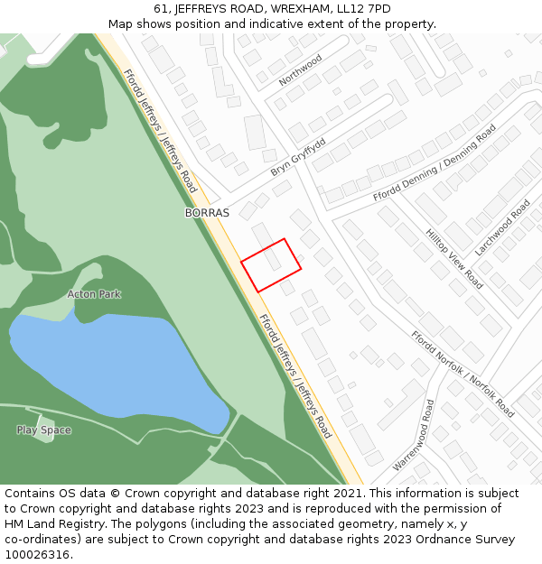 61, JEFFREYS ROAD, WREXHAM, LL12 7PD: Location map and indicative extent of plot