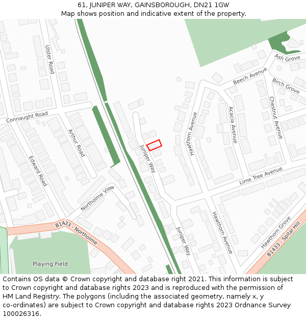 61, JUNIPER WAY, GAINSBOROUGH, DN21 1GW: Location map and indicative extent of plot