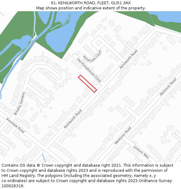 61, KENILWORTH ROAD, FLEET, GU51 3AX: Location map and indicative extent of plot