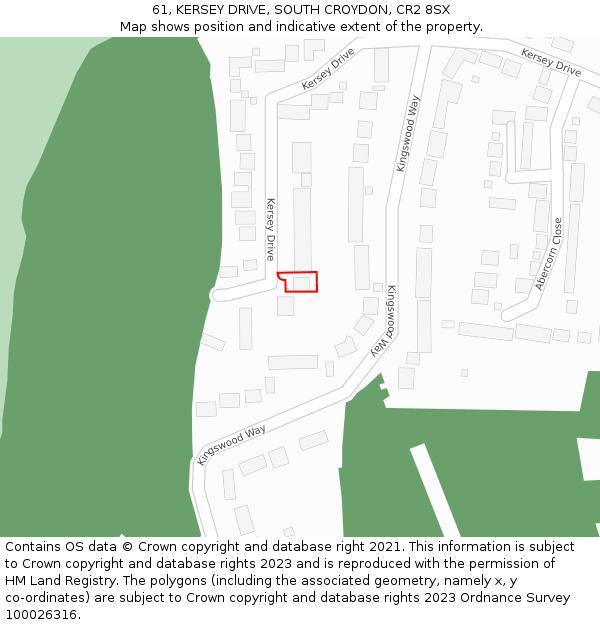 61, KERSEY DRIVE, SOUTH CROYDON, CR2 8SX: Location map and indicative extent of plot