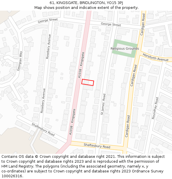 61, KINGSGATE, BRIDLINGTON, YO15 3PJ: Location map and indicative extent of plot