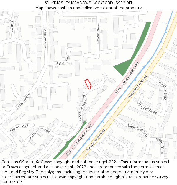 61, KINGSLEY MEADOWS, WICKFORD, SS12 9FL: Location map and indicative extent of plot