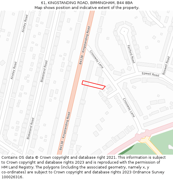 61, KINGSTANDING ROAD, BIRMINGHAM, B44 8BA: Location map and indicative extent of plot