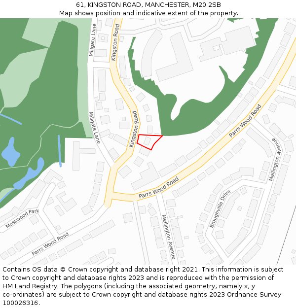 61, KINGSTON ROAD, MANCHESTER, M20 2SB: Location map and indicative extent of plot