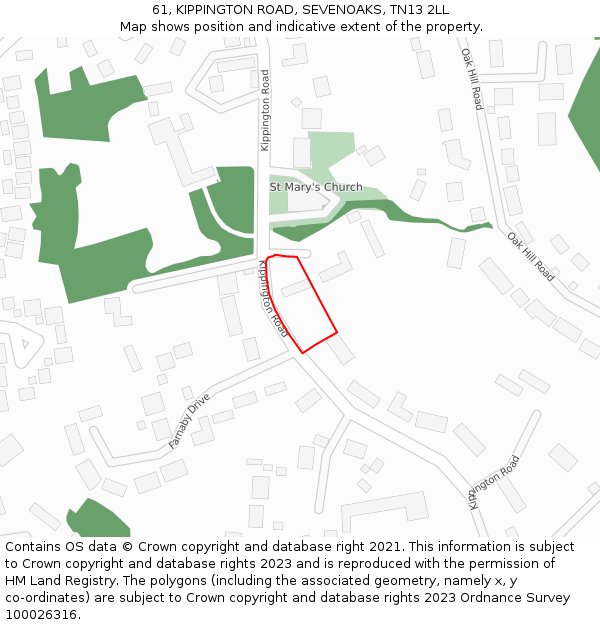 61, KIPPINGTON ROAD, SEVENOAKS, TN13 2LL: Location map and indicative extent of plot