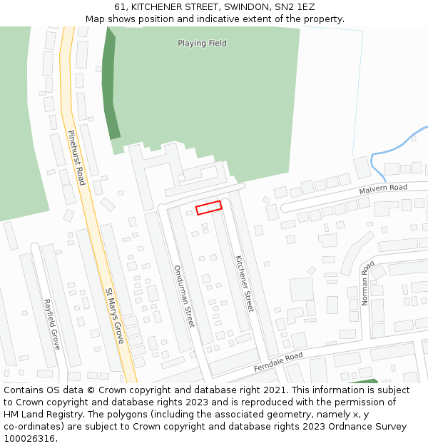 61, KITCHENER STREET, SWINDON, SN2 1EZ: Location map and indicative extent of plot