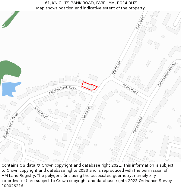 61, KNIGHTS BANK ROAD, FAREHAM, PO14 3HZ: Location map and indicative extent of plot