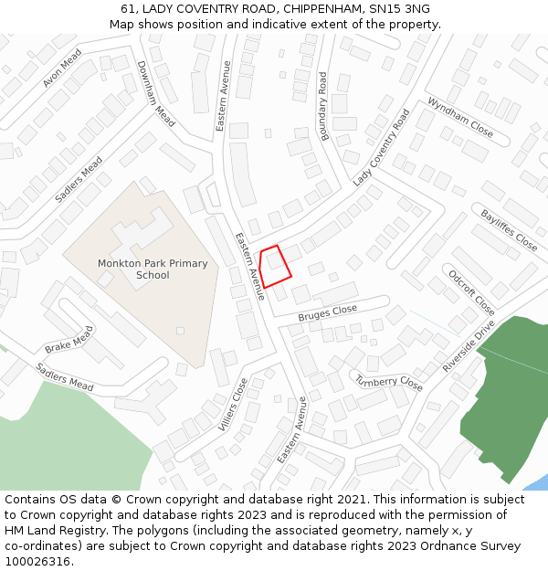 61, LADY COVENTRY ROAD, CHIPPENHAM, SN15 3NG: Location map and indicative extent of plot