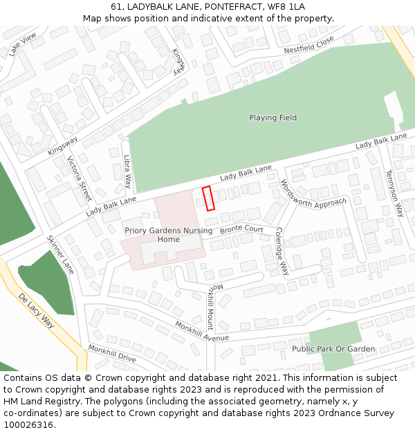 61, LADYBALK LANE, PONTEFRACT, WF8 1LA: Location map and indicative extent of plot