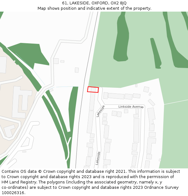 61, LAKESIDE, OXFORD, OX2 8JQ: Location map and indicative extent of plot