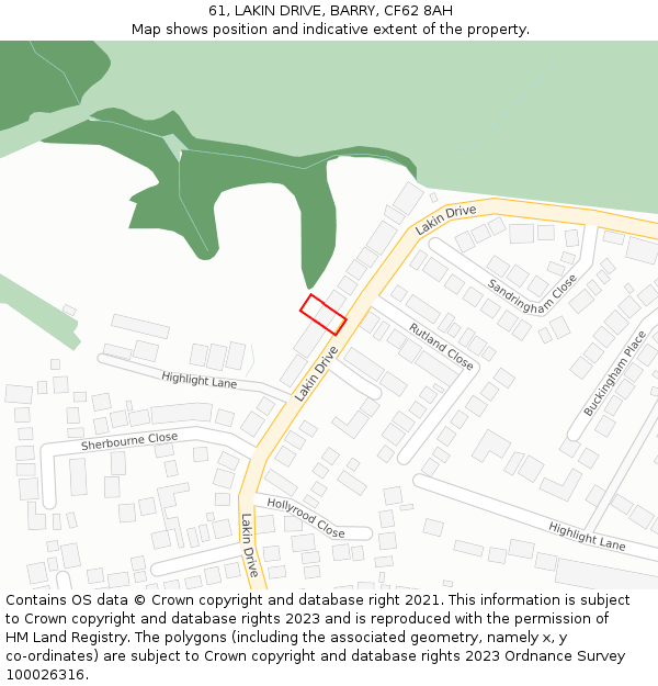 61, LAKIN DRIVE, BARRY, CF62 8AH: Location map and indicative extent of plot