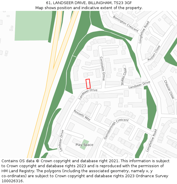 61, LANDSEER DRIVE, BILLINGHAM, TS23 3GF: Location map and indicative extent of plot