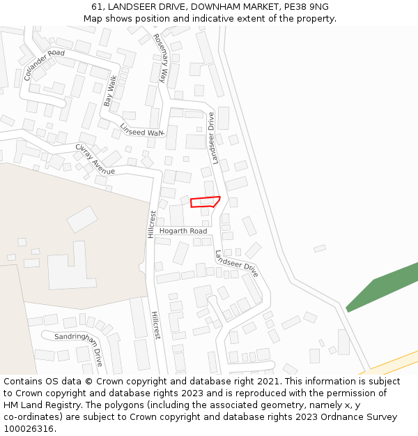 61, LANDSEER DRIVE, DOWNHAM MARKET, PE38 9NG: Location map and indicative extent of plot