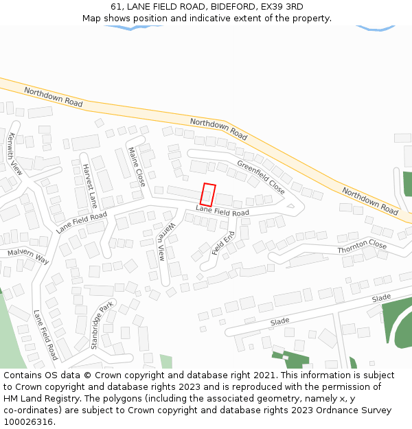 61, LANE FIELD ROAD, BIDEFORD, EX39 3RD: Location map and indicative extent of plot
