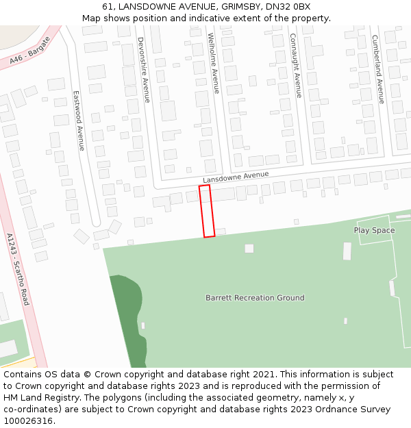 61, LANSDOWNE AVENUE, GRIMSBY, DN32 0BX: Location map and indicative extent of plot