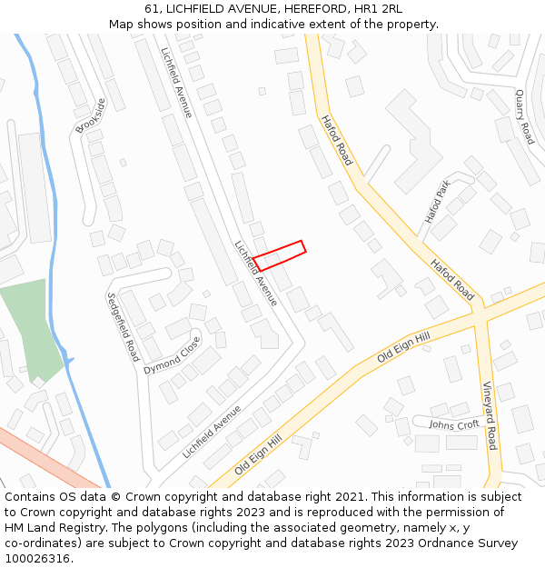 61, LICHFIELD AVENUE, HEREFORD, HR1 2RL: Location map and indicative extent of plot