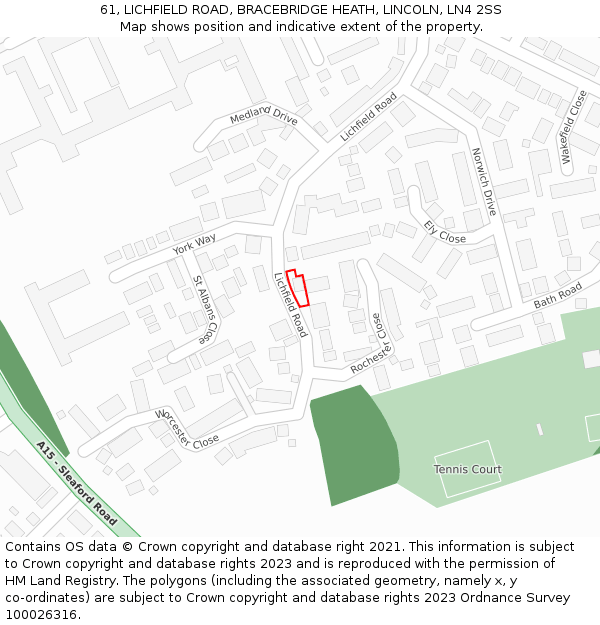 61, LICHFIELD ROAD, BRACEBRIDGE HEATH, LINCOLN, LN4 2SS: Location map and indicative extent of plot