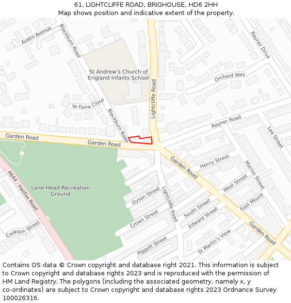 61, LIGHTCLIFFE ROAD, BRIGHOUSE, HD6 2HH: Location map and indicative extent of plot