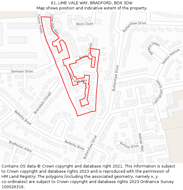 61, LIME VALE WAY, BRADFORD, BD6 3DW: Location map and indicative extent of plot