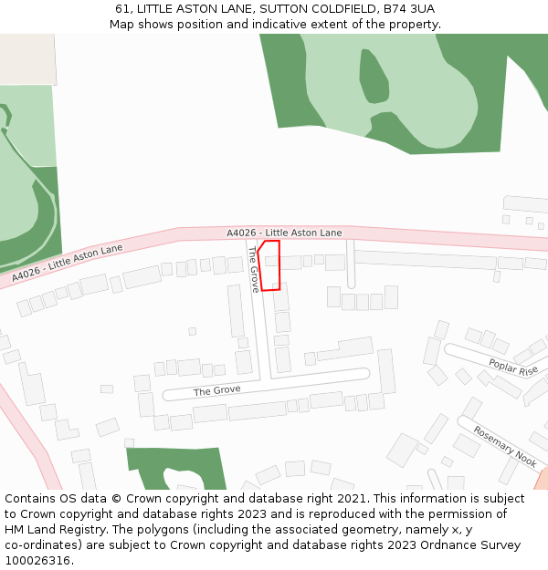 61, LITTLE ASTON LANE, SUTTON COLDFIELD, B74 3UA: Location map and indicative extent of plot