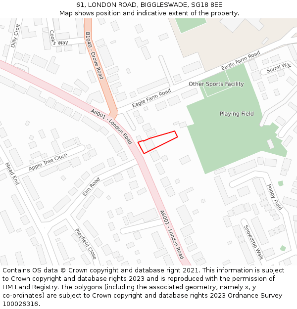 61, LONDON ROAD, BIGGLESWADE, SG18 8EE: Location map and indicative extent of plot