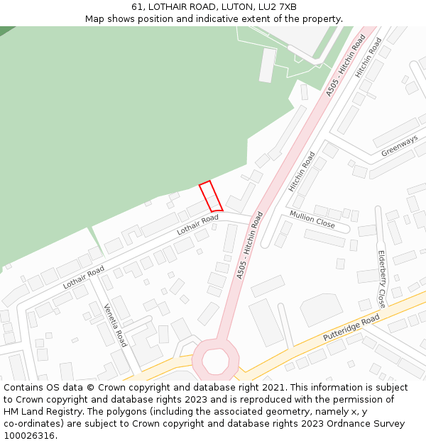 61, LOTHAIR ROAD, LUTON, LU2 7XB: Location map and indicative extent of plot