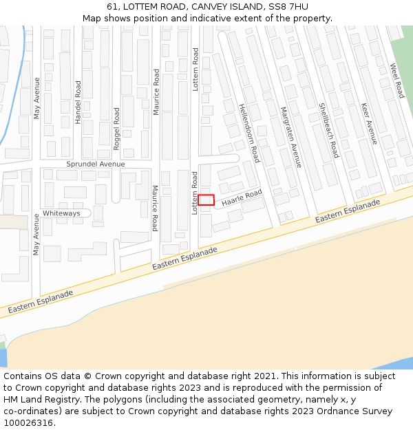 61, LOTTEM ROAD, CANVEY ISLAND, SS8 7HU: Location map and indicative extent of plot