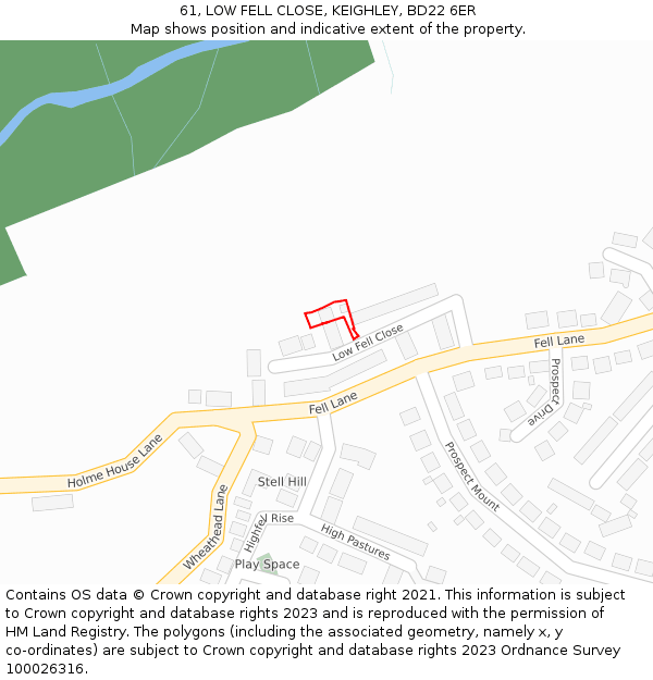 61, LOW FELL CLOSE, KEIGHLEY, BD22 6ER: Location map and indicative extent of plot