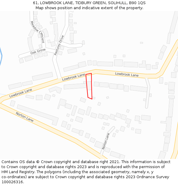 61, LOWBROOK LANE, TIDBURY GREEN, SOLIHULL, B90 1QS: Location map and indicative extent of plot