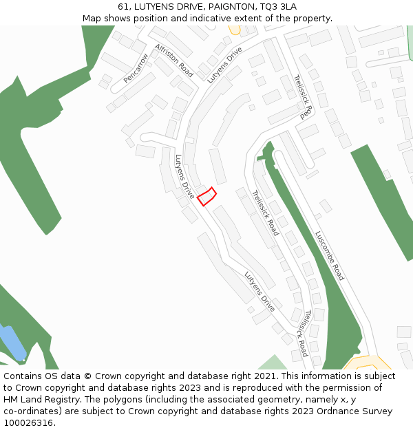 61, LUTYENS DRIVE, PAIGNTON, TQ3 3LA: Location map and indicative extent of plot