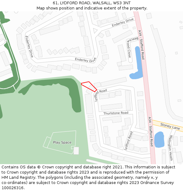 61, LYDFORD ROAD, WALSALL, WS3 3NT: Location map and indicative extent of plot