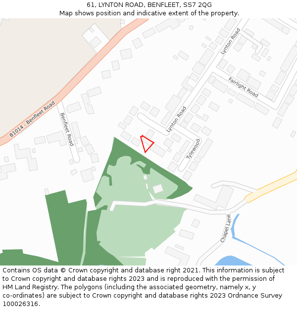 61, LYNTON ROAD, BENFLEET, SS7 2QG: Location map and indicative extent of plot