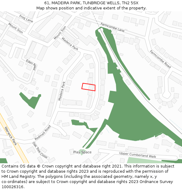 61, MADEIRA PARK, TUNBRIDGE WELLS, TN2 5SX: Location map and indicative extent of plot